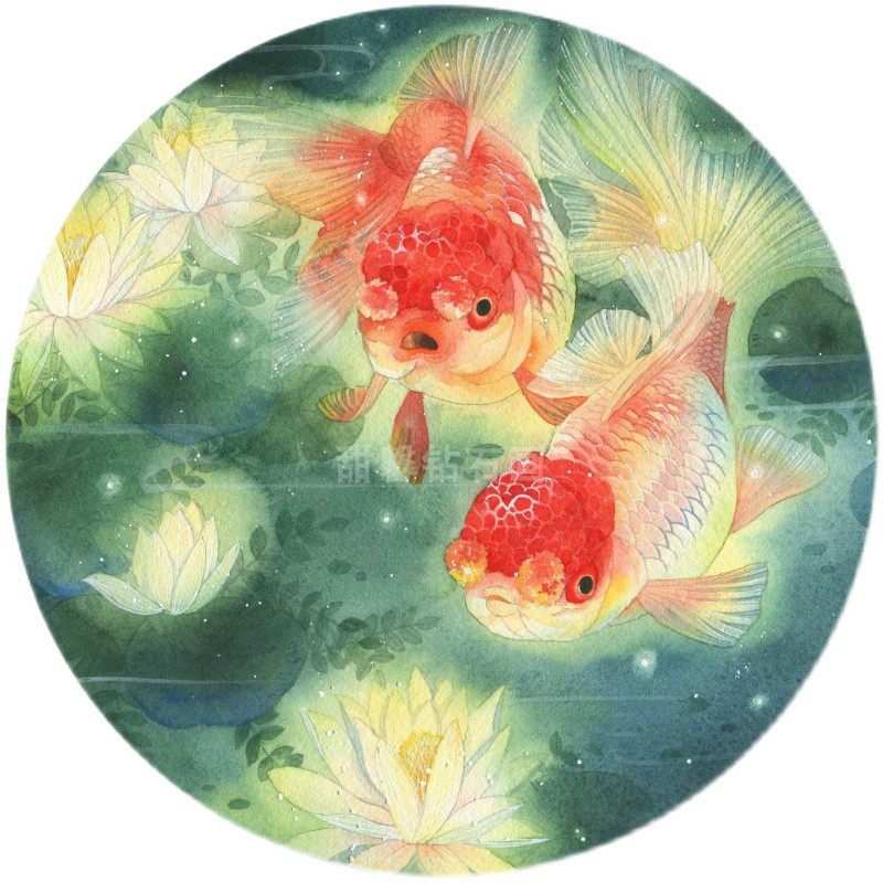 2022新款餐厅diy方钻满钻钻石画圆形荷花双鲤鱼图贴钻十字绣带钻