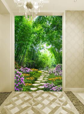 新款走廊过道韩版十字绣满贴钻钻石画小清新绿色花园竹林小路玄关
