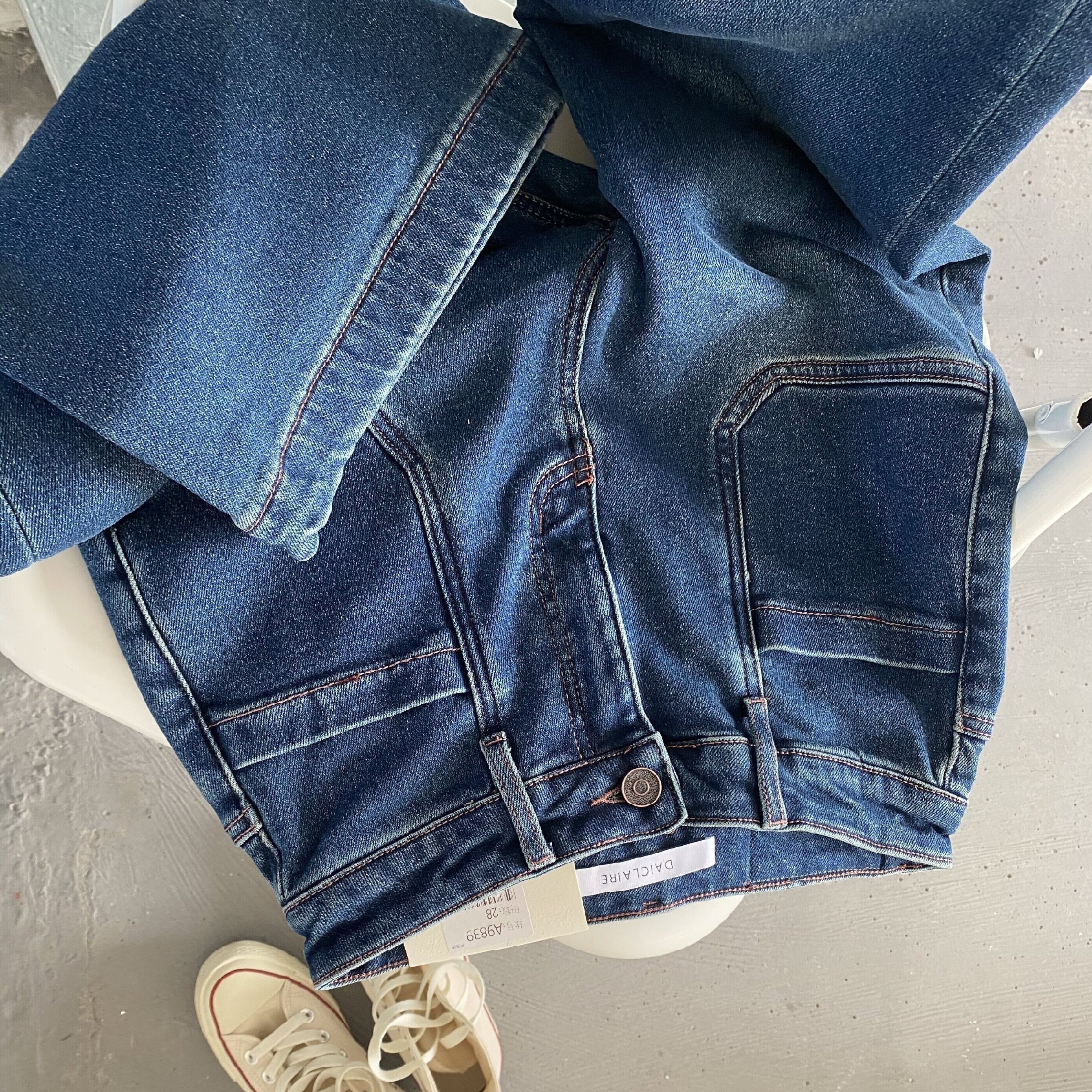 女装四面弹秋冬季植绒牛仔裤前置大口袋加绒直筒裤宽松阔腿长裤