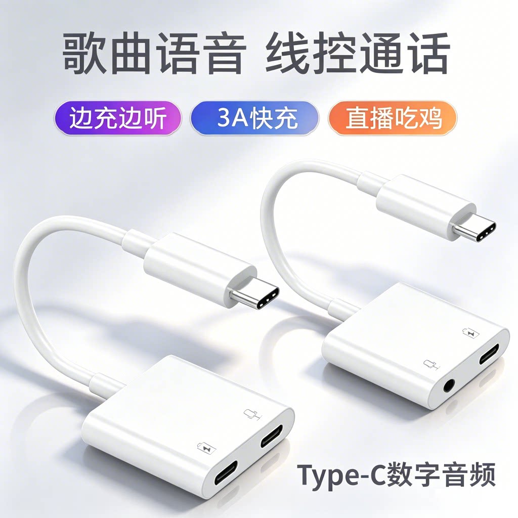 Type-C耳机转接头二合一充电