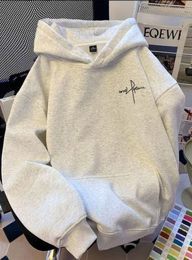 美式重磅加绒加厚连帽卫衣男