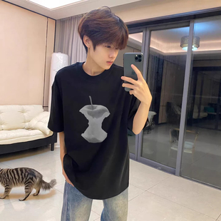 美式高街黑色短袖T恤男女2026夏新款国潮青少年印花纯棉半袖上衣