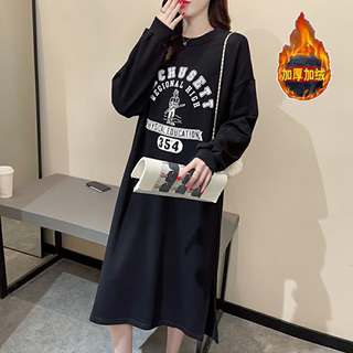 chic韩版新款加绒睡裙女士长款睡衣加厚保暖卫衣裙外穿家居服秋冬