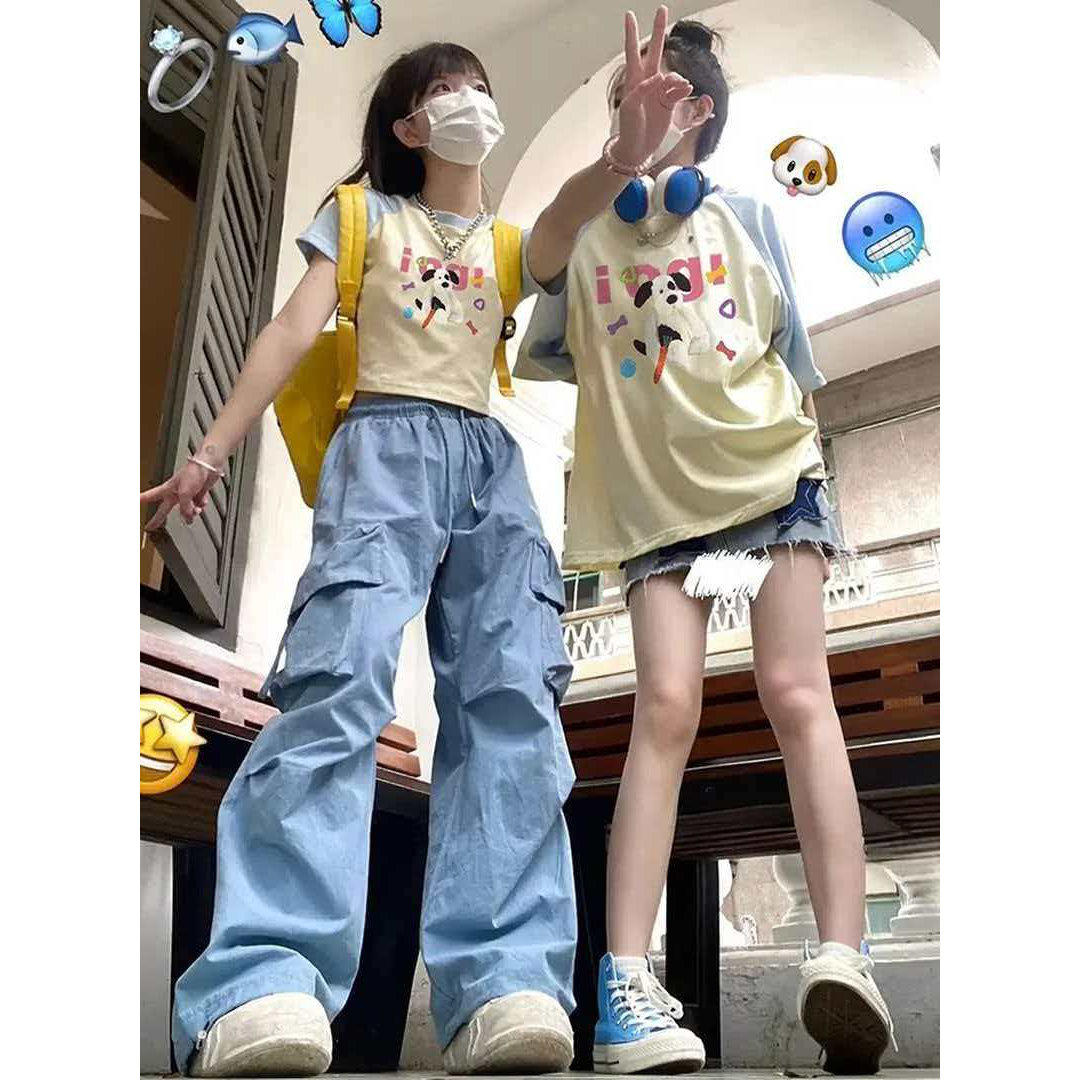 夏季y2k甜辣妹短款小众多巴胺T恤