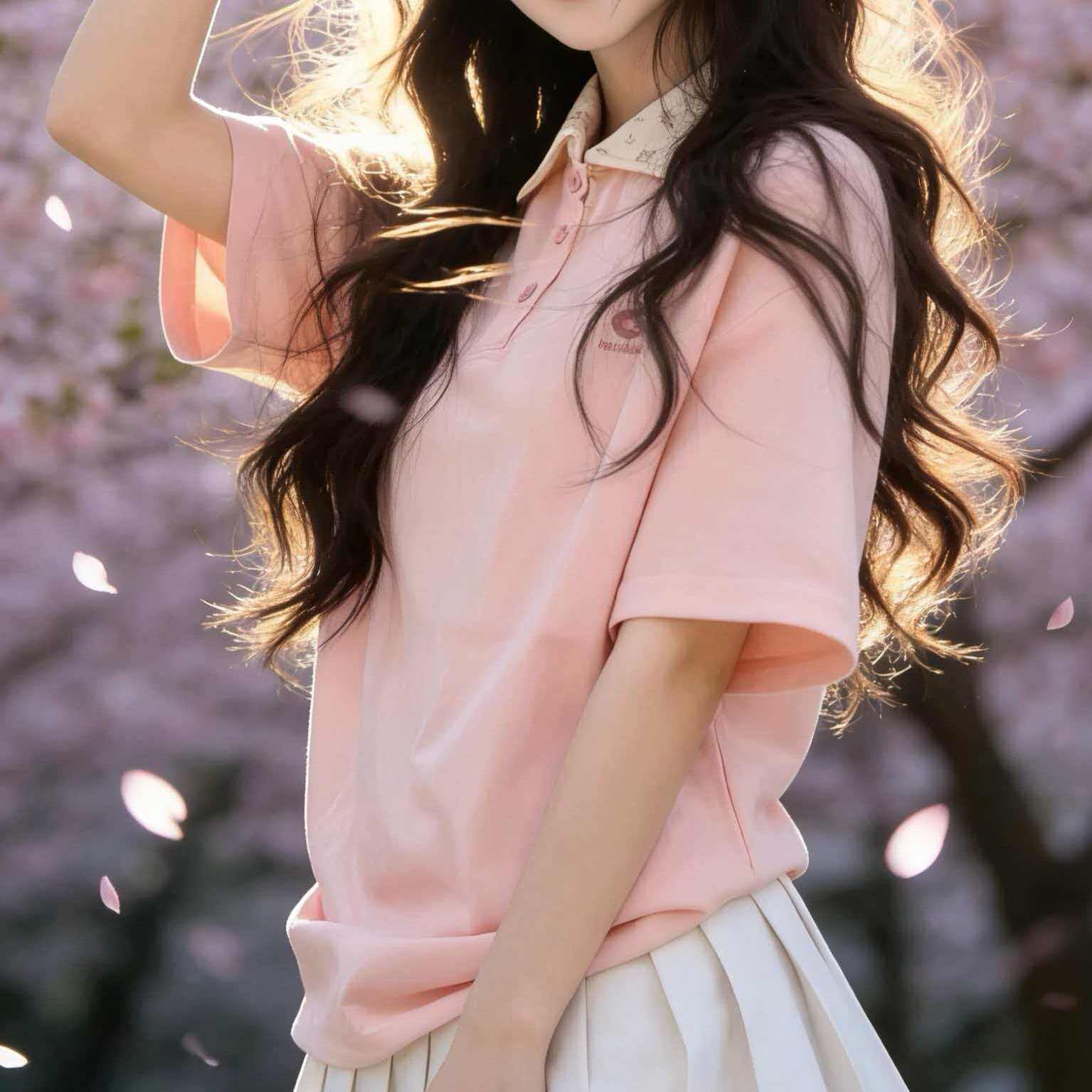 新款小个子学生甜美学院风拼接碎花polo衫翻领短袖t恤宽松上衣女图片