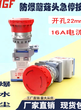 JS8080S-B红色蘑菇头急停按钮控制开关自锁开孔22mm防爆防尘防腐