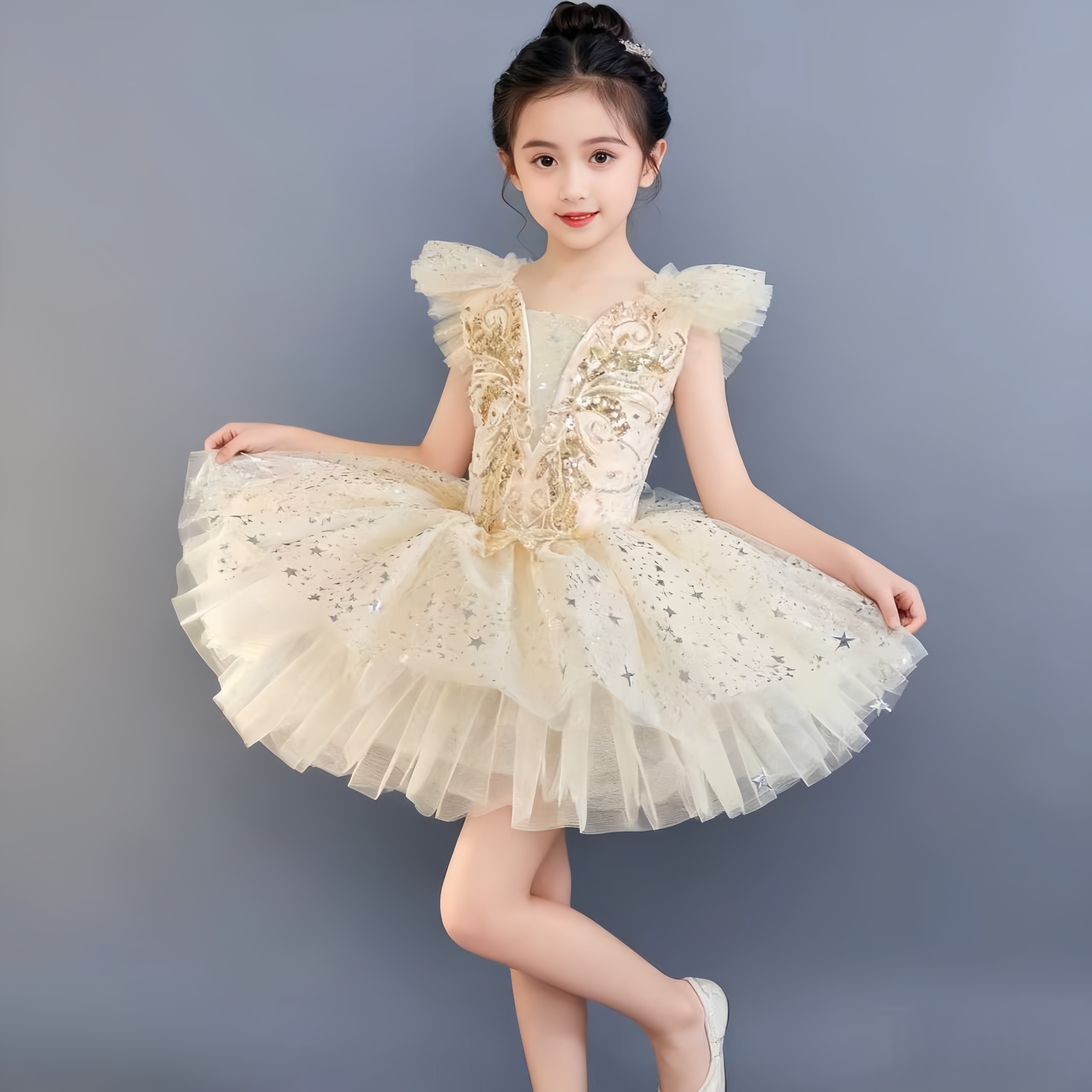 新款女童芭蕾舞裙演出服蓝色儿童小天鹅舞蹈服tutu纱裙蓬蓬公主裙