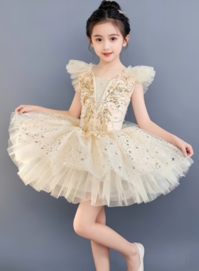 新款女童芭蕾舞裙演出服蓝色儿童小天鹅舞蹈服tutu纱裙蓬蓬公主裙