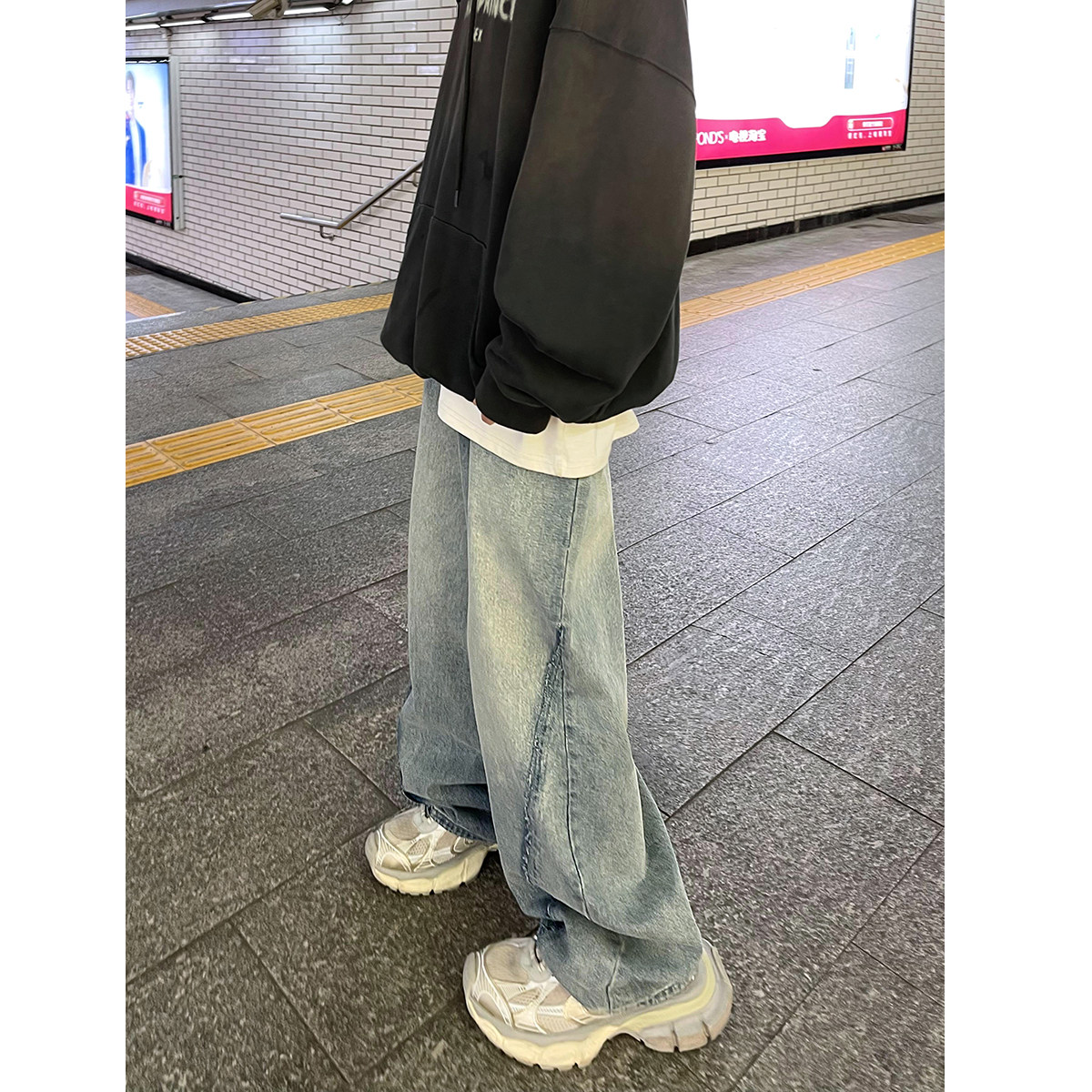 美式复古~宽松直筒立体裁剪阔腿裤牛仔裤2 XZ502-K692-P55控78图片
