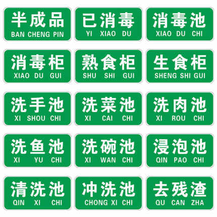 4d管理酒店厨房卫生检查指示牌饭店冷生熟食柜洗碗池消毒池分区牌