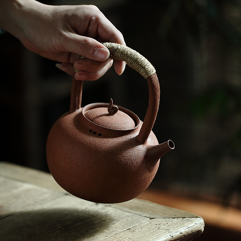 粗陶提梁壶柴烧工夫茶壶老岩泥烧水甜...