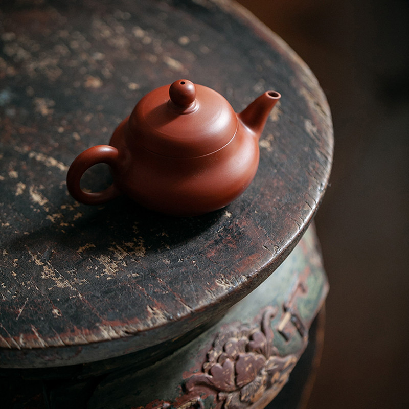 潮州手拉壶【章氏】省级大师章金财手拉壶全手工朱泥梨壶110cc
