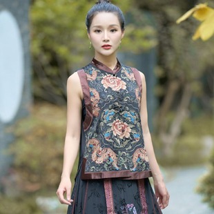 2023中国风个性唐装 春秋季重工刺绣高端马甲 盘扣开衫无袖外搭女