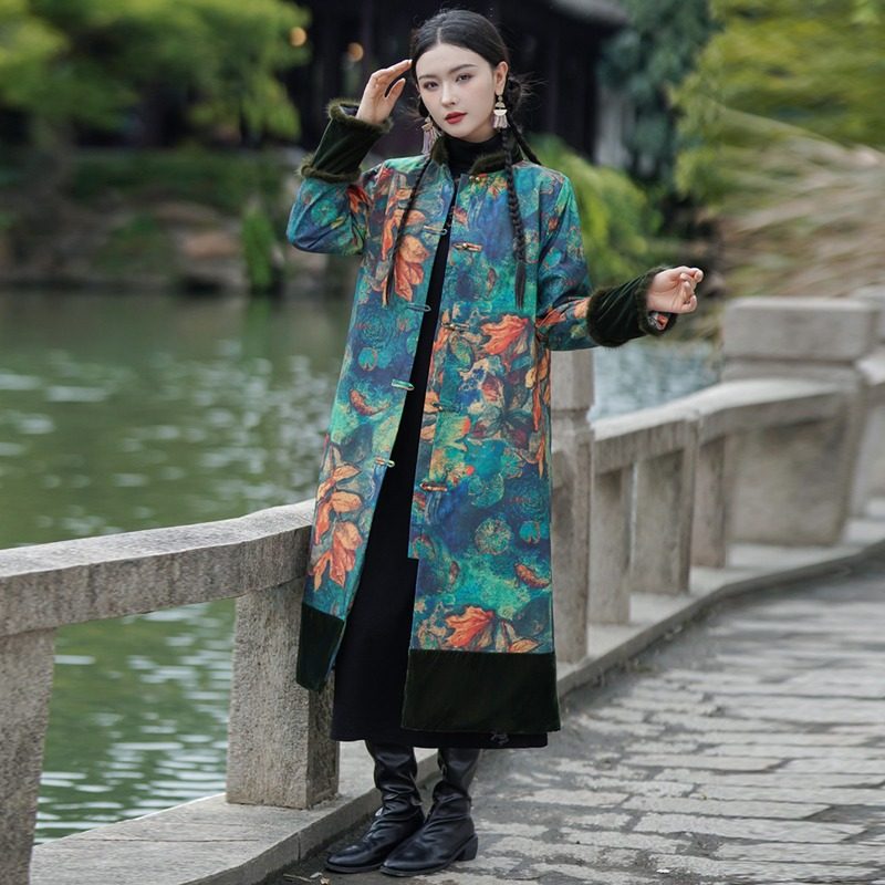 小立领中长款中式国潮女风衣外套