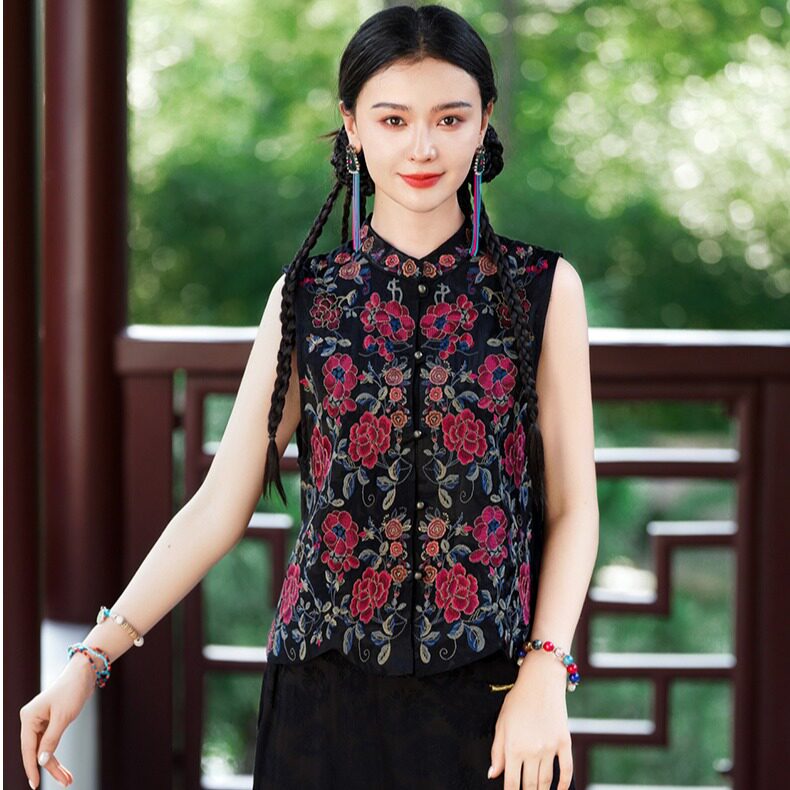 开衫民族风小立领刺绣女马夹