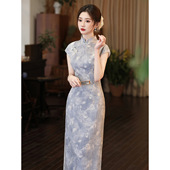 日常可穿大气优雅年轻款 新款 连衣裙 旗袍2026春夏季 蓝色改良新中式