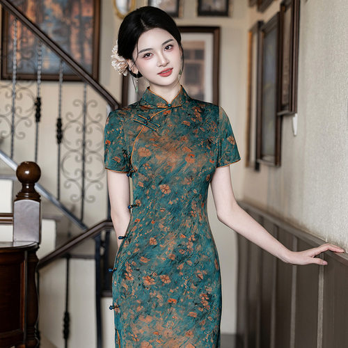 双层华尔缎旗袍2026年春夏新品优雅复古改良民国风气质修身连衣裙