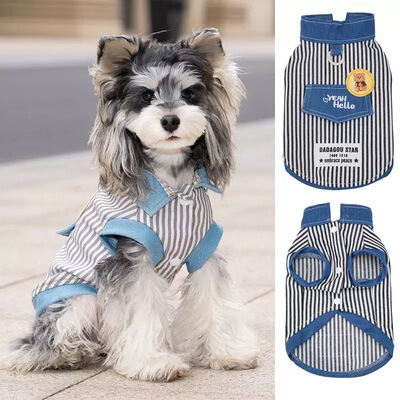 26春夏！DB帅气小熊牛仔背心 比熊条纹马甲雪纳瑞夹克博美外套