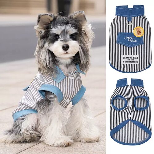 26春夏！DB帅气小熊牛仔背心 比熊条纹马甲雪纳瑞夹克博美外套