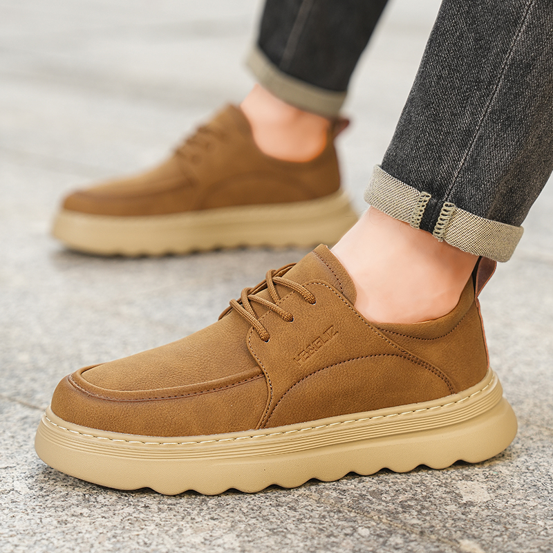 皇仕斐鹿英伦复古棕色厚底板鞋