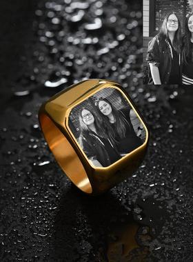 照片来图diy定制戒指情侣对戒钛钢方块戒欧美私人定做手工做首饰