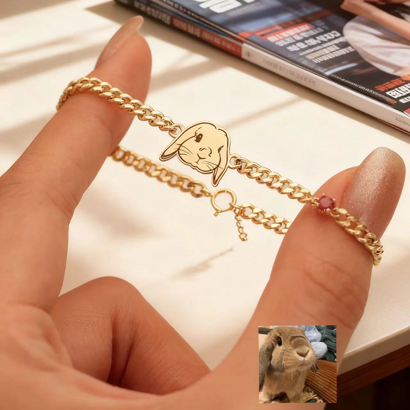 宠物照片兔子头像纯银饰品来图定制纪念手链diy首饰bracelet猫狗