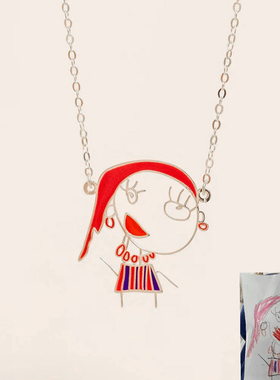 来图定制925纯银情侣项链亲子图案宝宝涂鸦手绘儿童画送老婆礼物