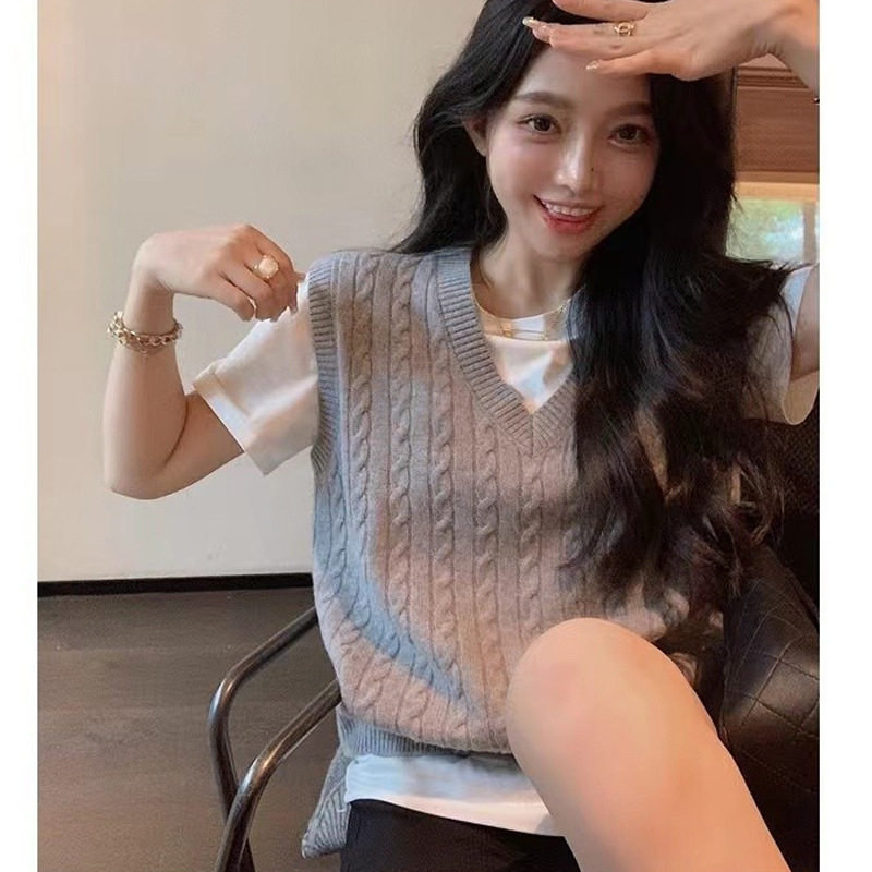 rl拉夫刺绣小马标v领麻花针织女背心短款马甲韩版女装针织衫上衣