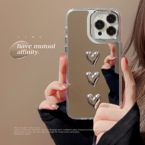 金属立体爱心17适用苹果ProMax手机壳iPhone轻奢风镜面潮