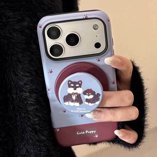 磁吸支架苹果16手机壳iPhone17pro适用max菲林15冬日小狗卡通11硬