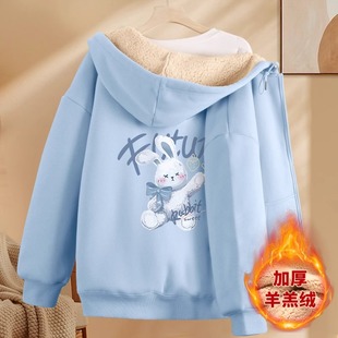 冬季女士加绒卫衣女今年流行新款2023爆款女生羊羔绒开衫加厚外套