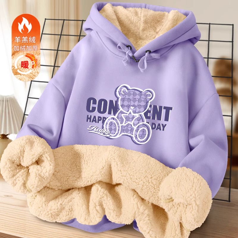 连帽卫衣秋冬款宽松加厚羊羔绒上衣2025年新款冬季多巴胺加绒女装