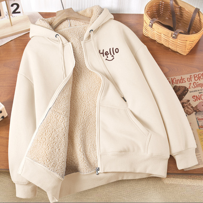 2024新款冬季羊羔绒连帽开衫外套