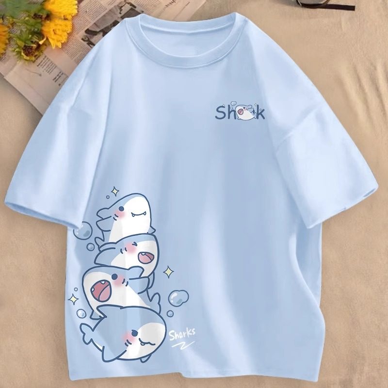 thumbnail for Small student short sleeve t-shirt women's summer dopamine loose half sleeve 2025 new hot cream blue top
