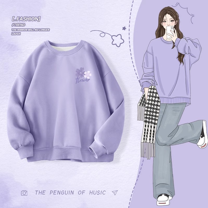 秋季圆领卫衣女2025新款无帽套头上衣小个子不撞款秋款女装中学生