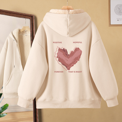 秋冬慵懒风外套女加绒加厚上衣冬季2024年新款女装羊羔绒连帽运动