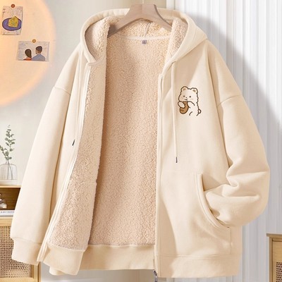 加绒卫衣女士上衣2025新款冬季加厚羊羔绒长袖外套秋冬款保暖女装