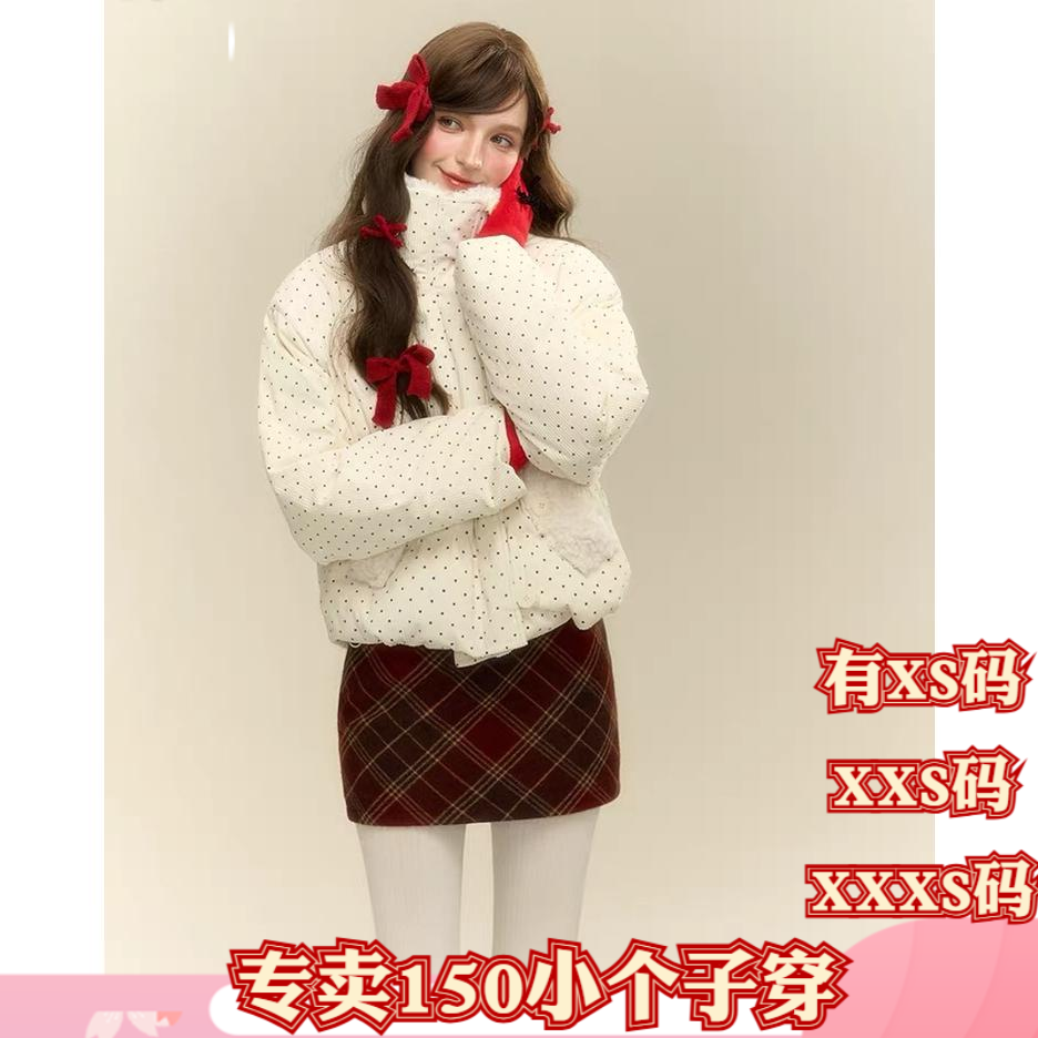 女装小矮个子155cm冬装XXXS加小码显高甜美波点棉服外套加厚保暖