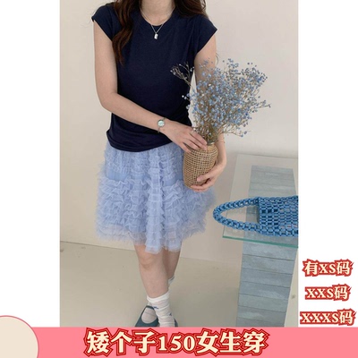 XXXS加小码夏季女装矮个子150cm显高飞飞袖T恤短袖休闲打底衫上衣