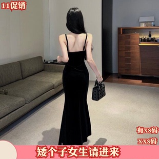 新款秋装155矮个子XXS150cm女装立体扭结蕾丝吊带连衣裙高腰开叉