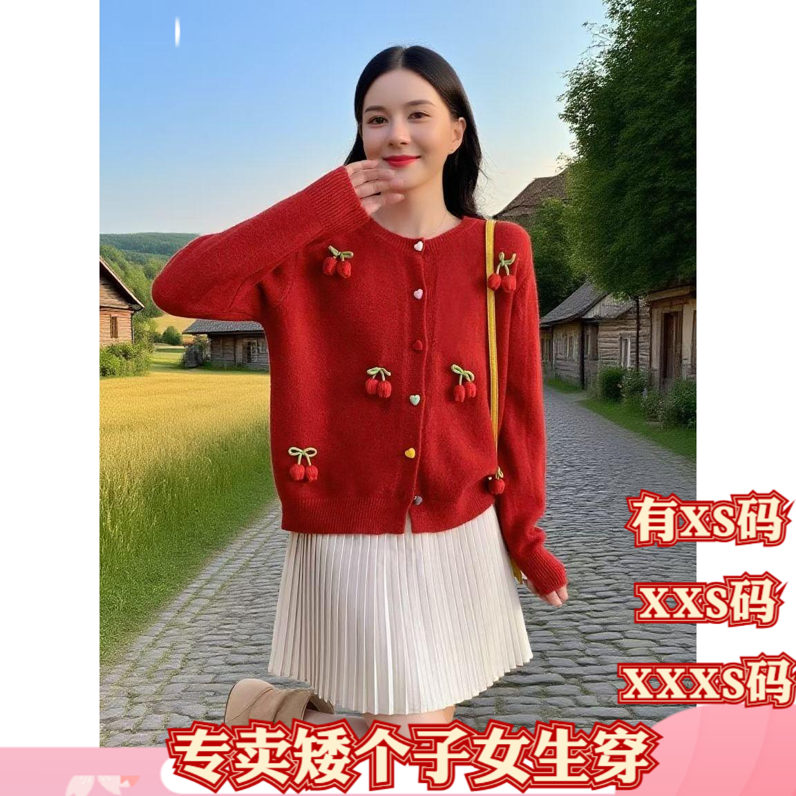 冬装女装小个子150cm加小码XXXS显高毛衣外套女圆领单排扣针织衫