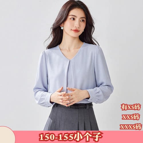 秋季矮个子150女装XXXS加小码155cm显高雪纺衫立领小衫打底衫上衣