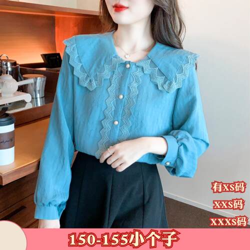 小个子新款女装秋季150cm显高155XXXS雪纺衬衫打底衫蕾丝小衫上衣