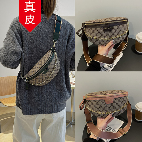 香港品牌真皮女包印花腰包
