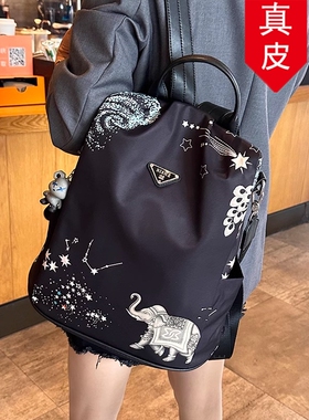 香港品牌牛津布防盗双肩包女2026新款真皮背包时尚大容量旅游包潮