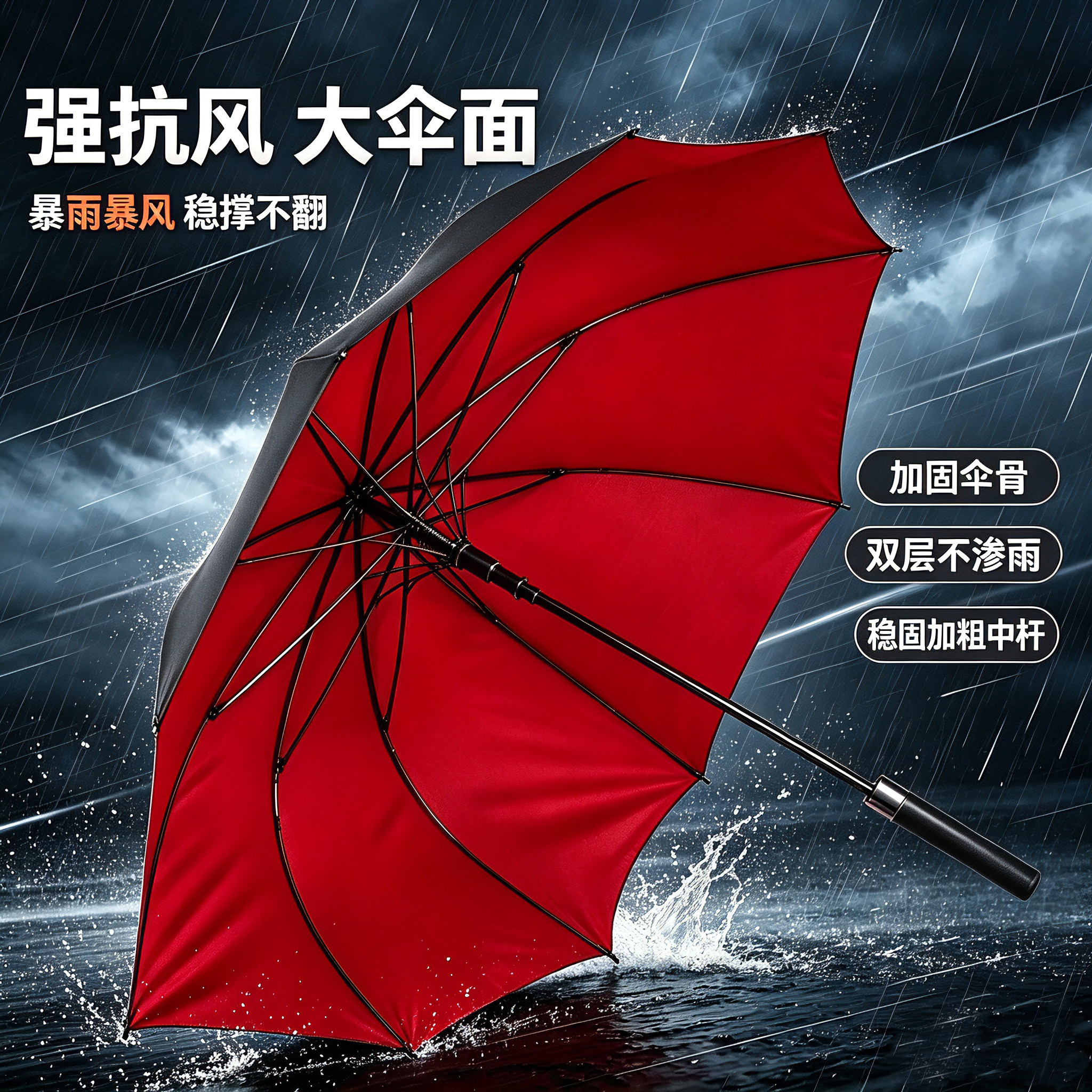 双层超大长柄雨伞抗暴雨专用