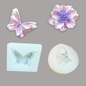 双层蝴蝶山茶花硅胶模具汽车车载香薰石膏模diy巧克力慕斯蜡烛模