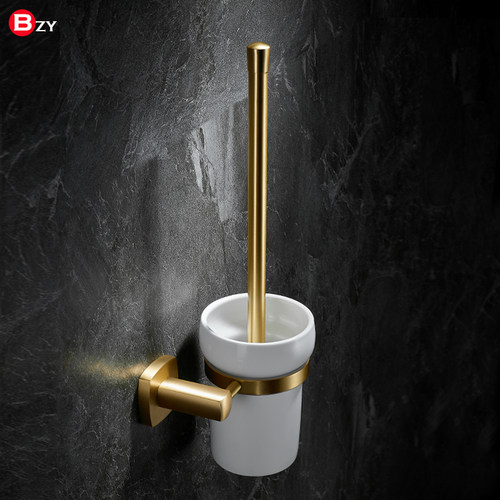 全铜拉丝金卫生间马桶刷架免打孔