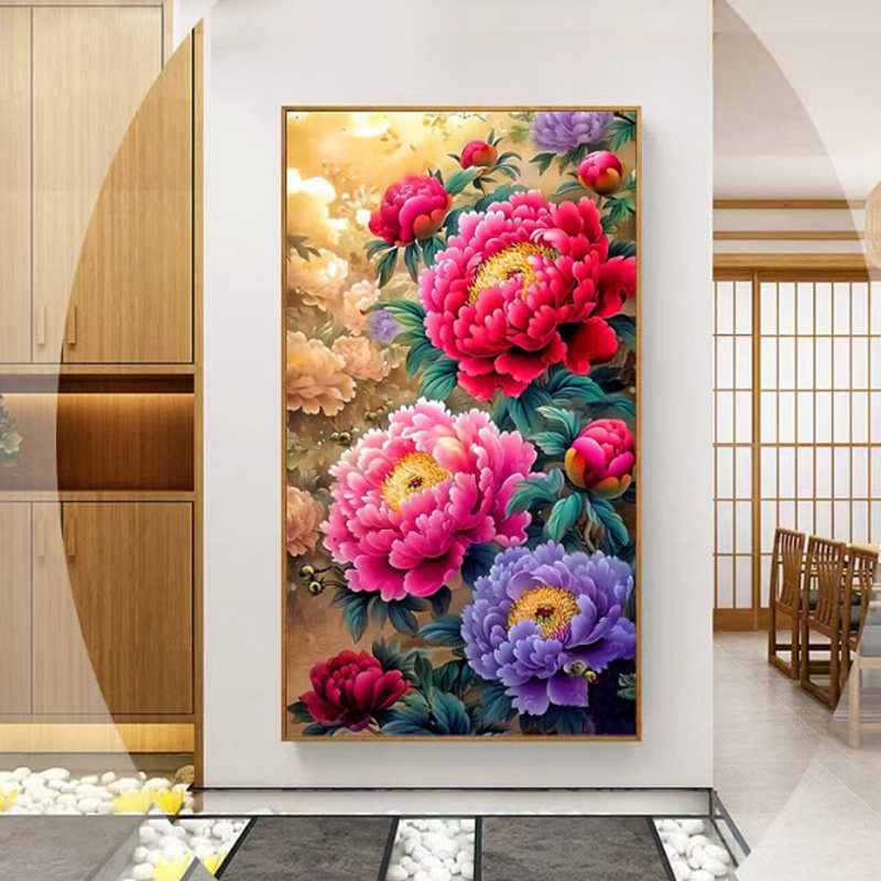 十字绣2026新款线绣客厅玄关卧室大幅竖版姹紫嫣红大牡丹花满绣