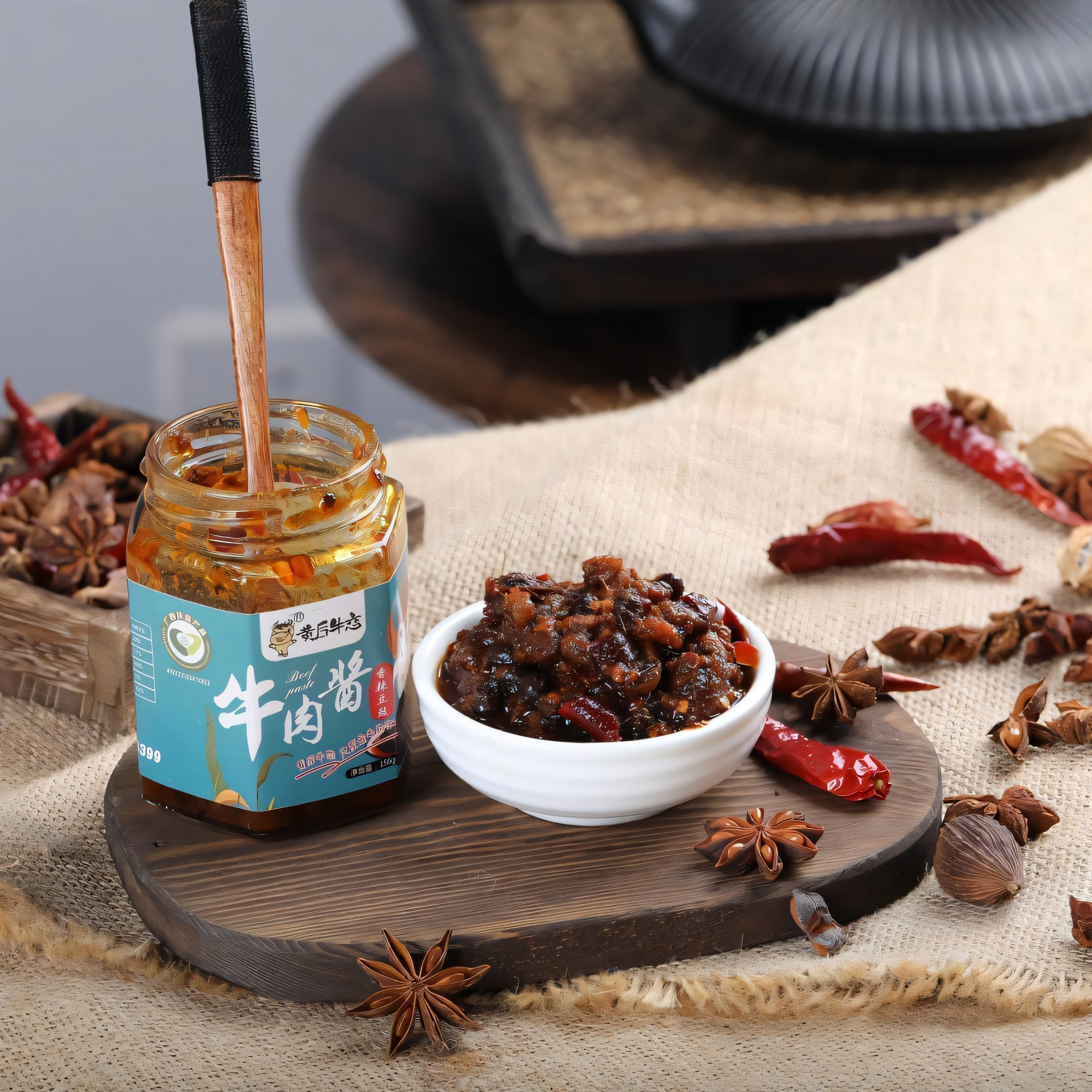 黄后牛恋零添加大颗粒牛肉酱拌饭图片